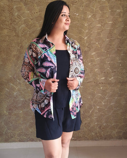 3 piece Printed Tie-Back Layered Set