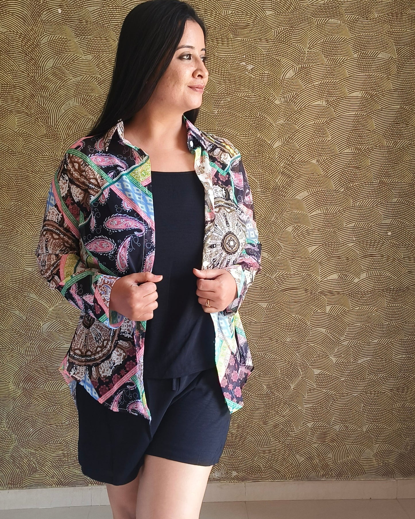 3 piece Printed Tie-Back Layered Set