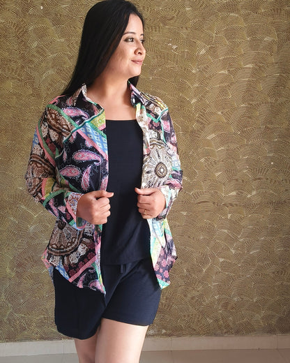 3 piece Printed Tie-Back Layered Set