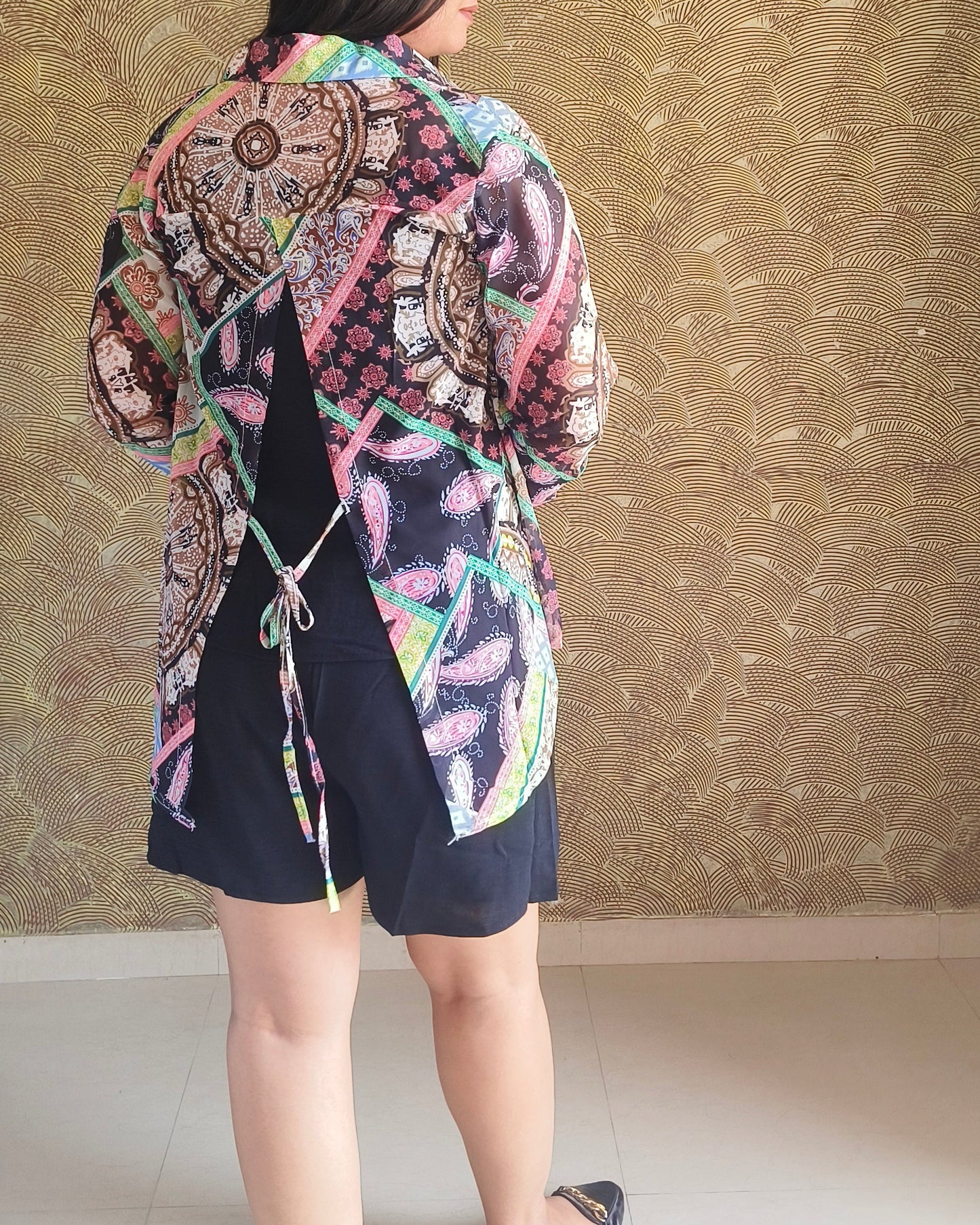 3 piece Printed Tie-Back Layered Set
