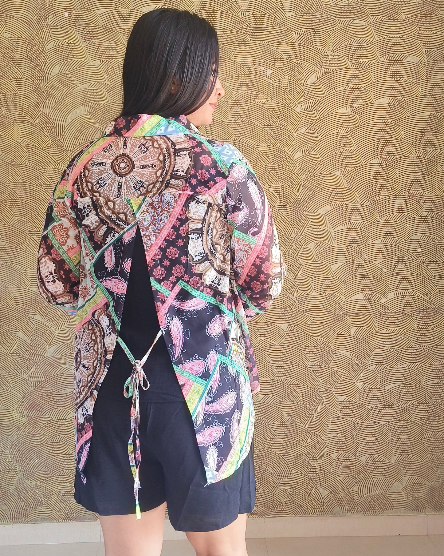 3 piece Printed Tie-Back Layered Set