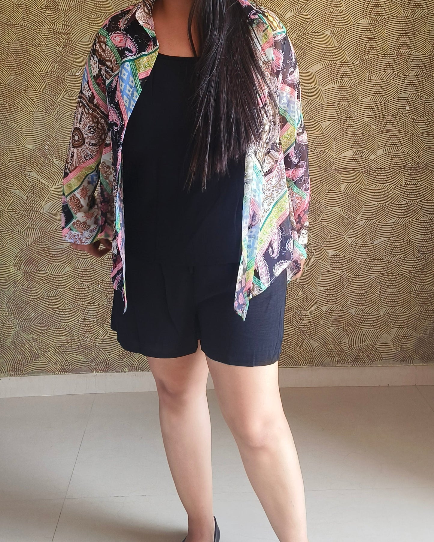 3 piece Printed Tie-Back Layered Set
