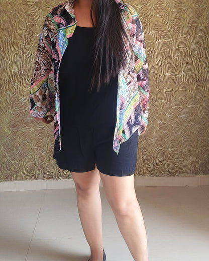 3 piece Printed Tie-Back Layered Set