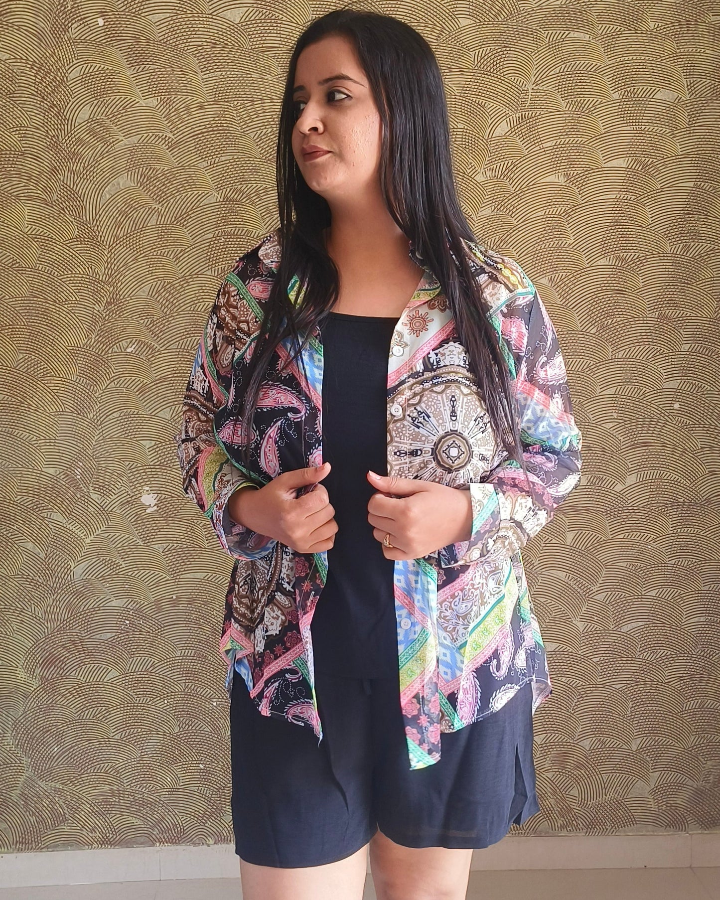 3 piece Printed Tie-Back Layered Set