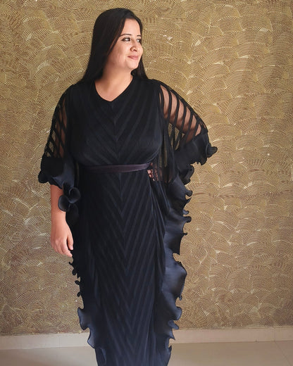 Black Draped Kaftan Midi Dress