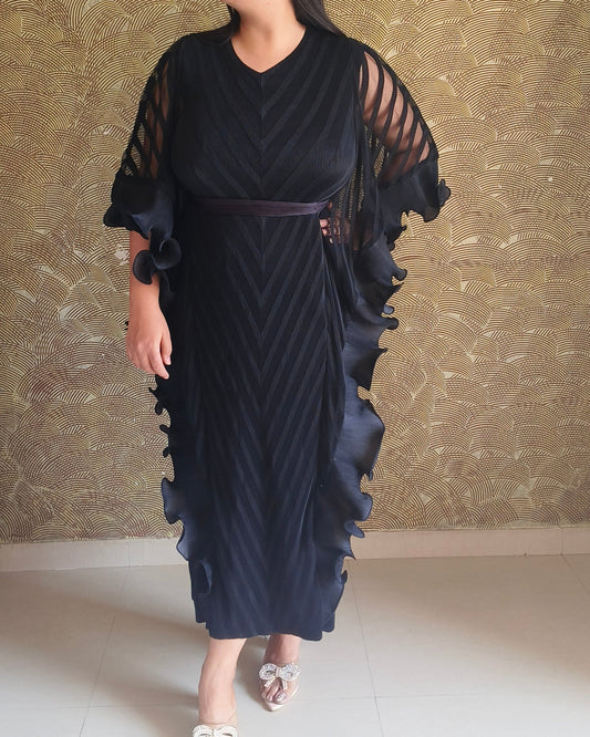 Black Draped Kaftan Midi Dress