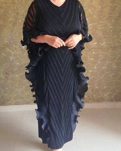 Black Draped Kaftan Midi Dress