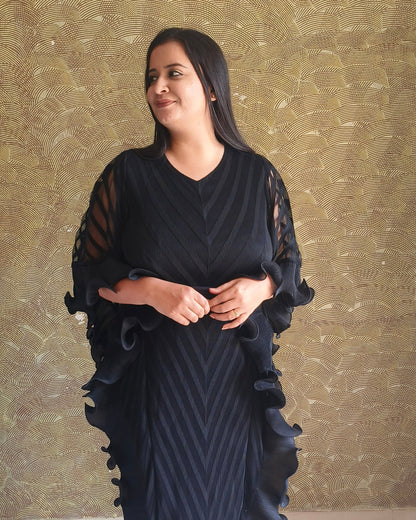 Black Draped Kaftan Midi Dress