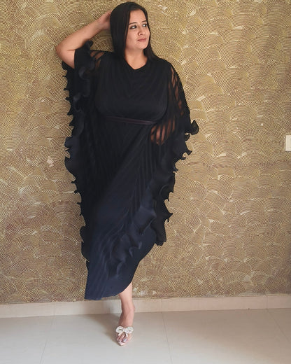 Black Draped Kaftan Midi Dress