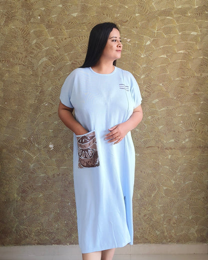 Blue Pocket Detail Midi Dress