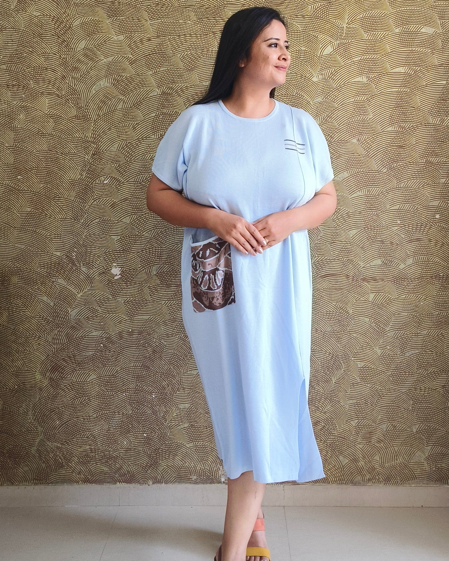 Blue Pocket Detail Midi Dress
