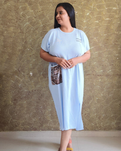 Blue Pocket Detail Midi Dress