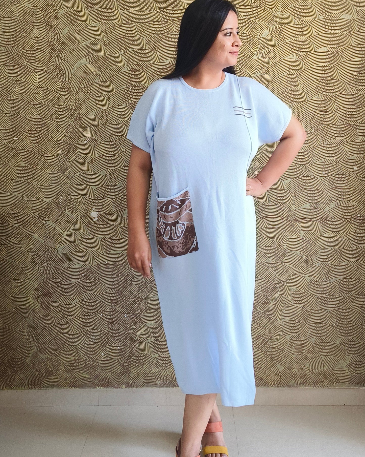 Blue Pocket Detail Midi Dress