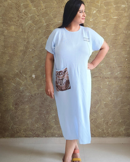 Blue Pocket Detail Midi Dress