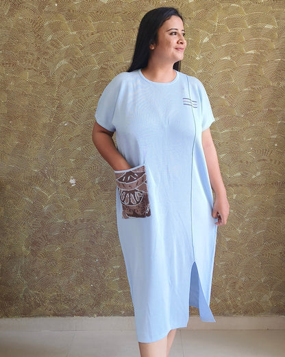 Blue Pocket Detail Midi Dress