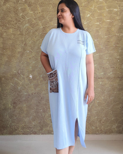 Blue Pocket Detail Midi Dress
