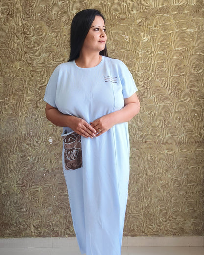 Blue Pocket Detail Midi Dress