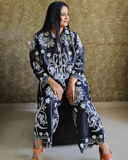 Elegant Black & White Embroidered Co-Ord Set