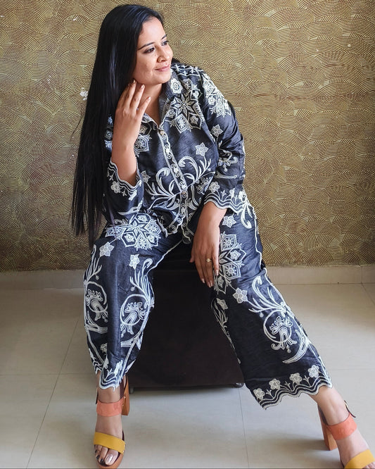 Elegant Black & White Embroidered Co-Ord Set