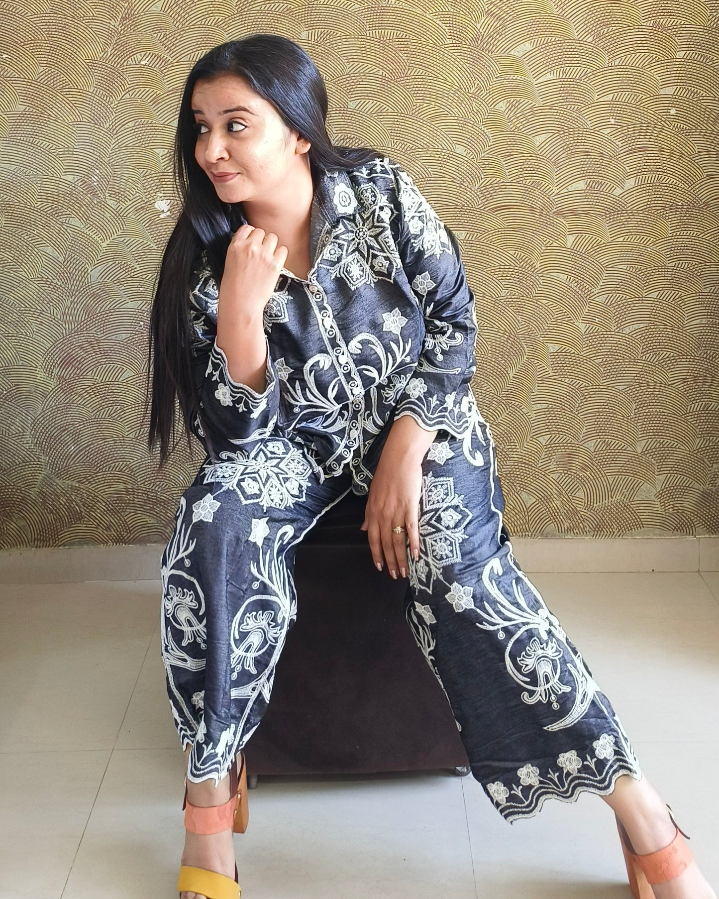 Elegant Black & White Embroidered Co-Ord Set
