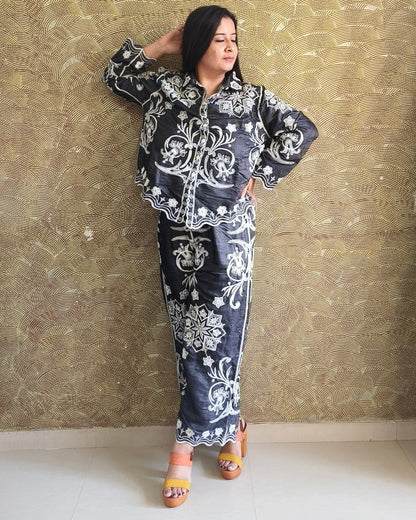 Elegant Black & White Embroidered Co-Ord Set