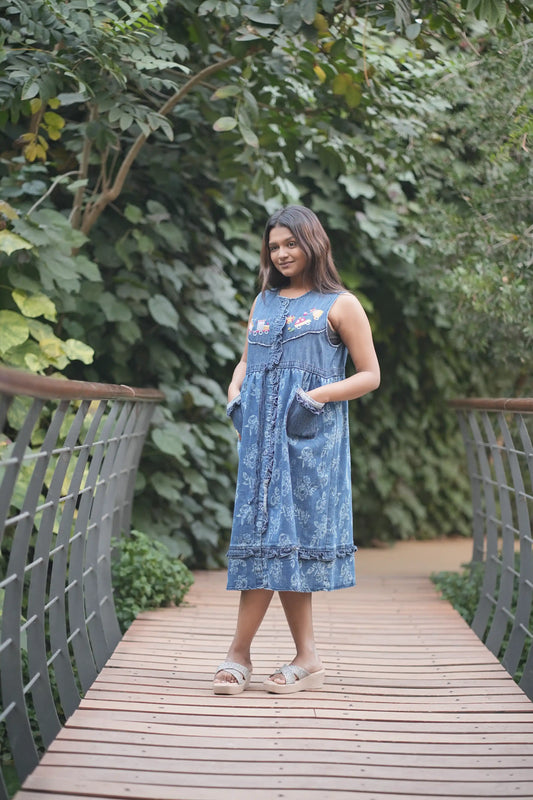 Whimsical Embroidered Denim Dress