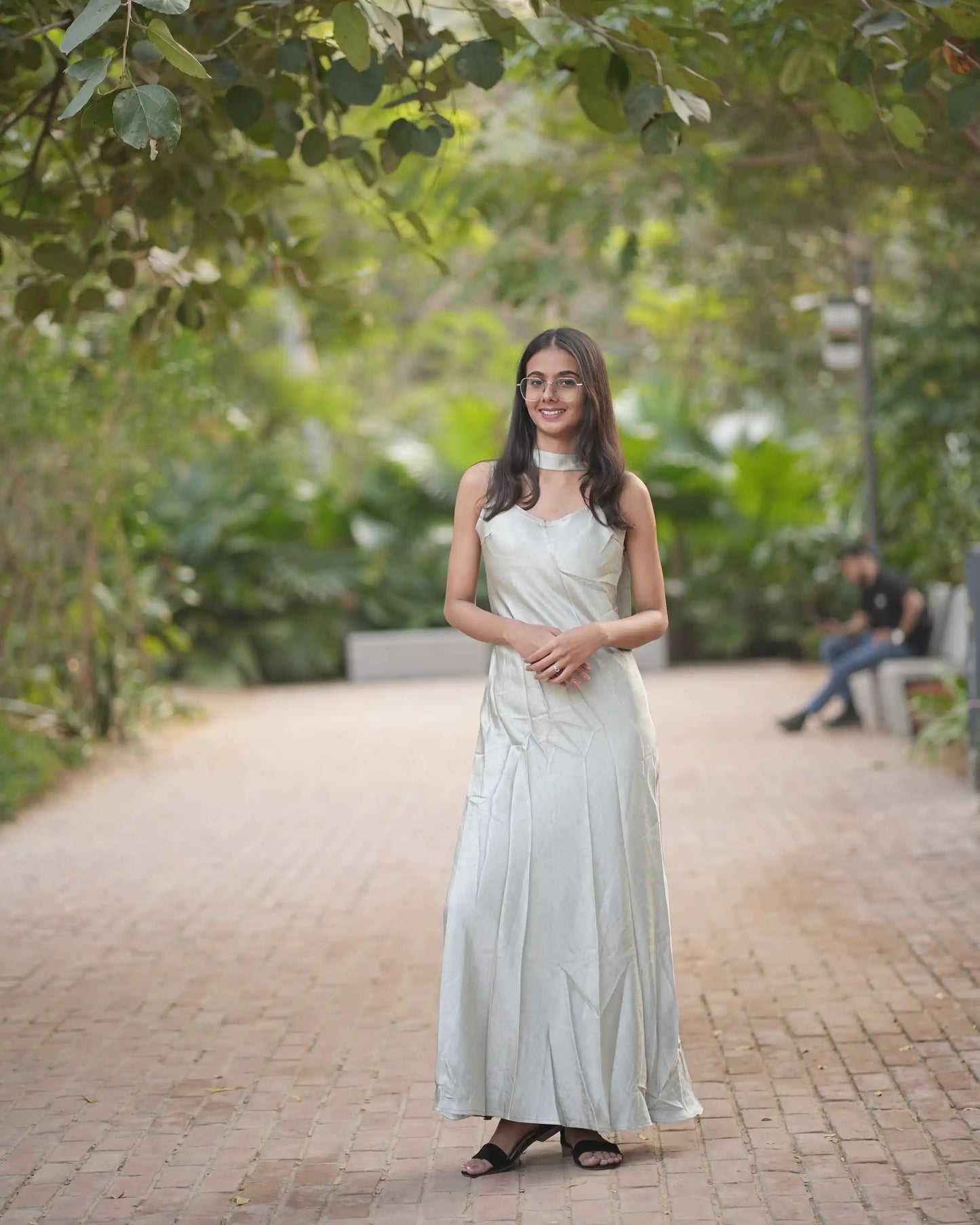 Sleek Sage Satin Column Dress