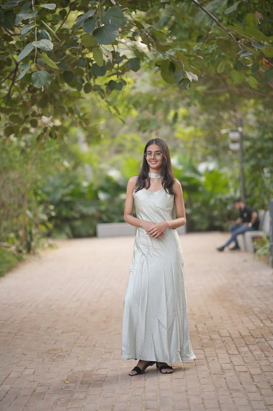 Sleek Sage Satin Column Dress