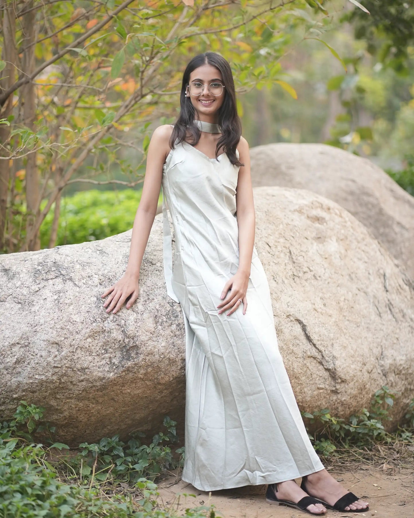 Sleek Sage Satin Column Dress