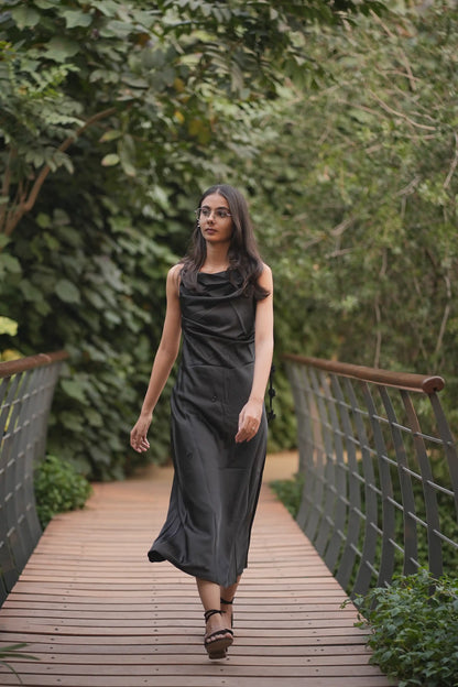 Sophisticated Slate Drape Dress