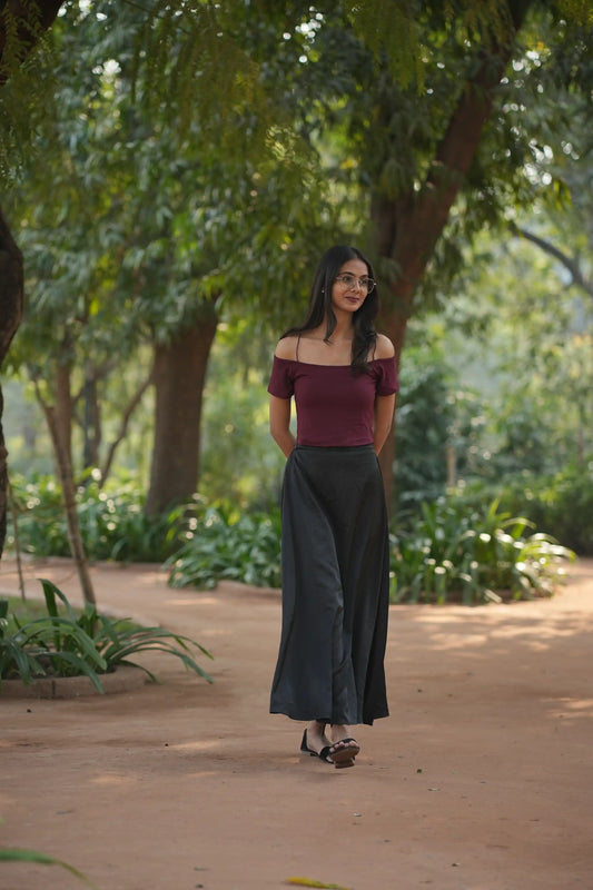 Bare shoulders & breezy skirt