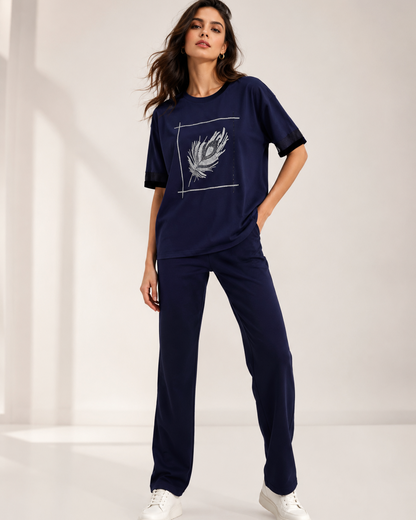 Relaxed Fit Feather Motif T-Shirt