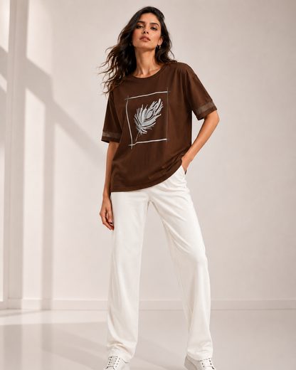 Relaxed Fit Feather Motif T-Shirt