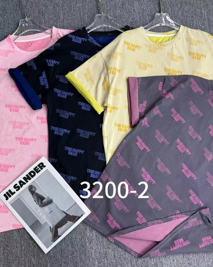 Happy Blue Print Oversized Cotton T-Shirt